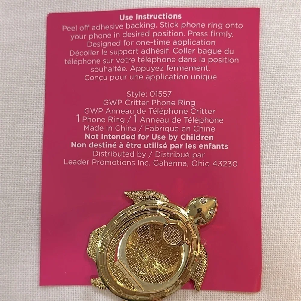 Lilly Pulitzer Gold Turtle Critter Phone Ring - NWT
